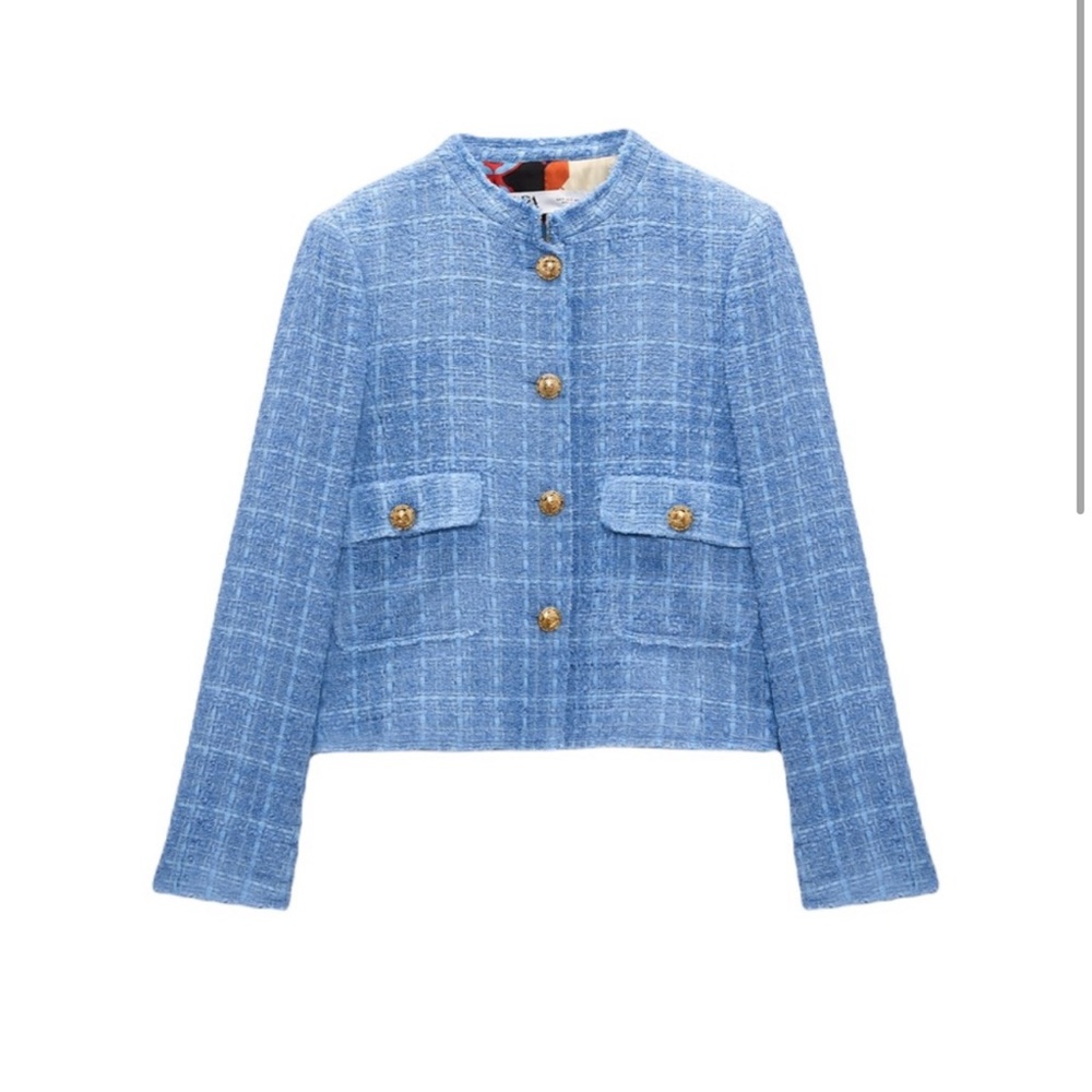 ZARA Tweeted Royal Blue Jacket S